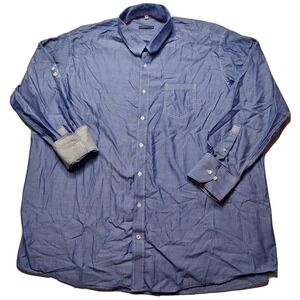 VISCONTI Men Big 2XL Blue 2-Ply Mercerized Cotton Button-Up Long Sleeve Shirt